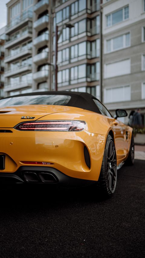 Download wallpaper 2160x3840 mercedes, car, sports car, yellow, tailight, back view samsung galaxy s4, s5, note, sony xperia z, z1, z2, z3, htc one, lenovo vibe hd background