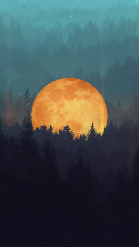 Download wallpaper 2160x3840 moon, forest, trees, illusion, art samsung galaxy s4, s5, note, sony xperia z, z1, z2, z3, htc one, lenovo vibe hd background