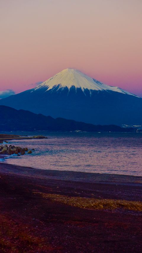 Download wallpaper 2160x3840 mountain, volcano, beach, landscape, fuji, japan samsung galaxy s4, s5, note, sony xperia z, z1, z2, z3, htc one, lenovo vibe hd background