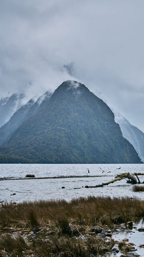 Download wallpaper 2160x3840 mountains, lake, fog, landscape samsung galaxy s4, s5, note, sony xperia z, z1, z2, z3, htc one, lenovo vibe hd background