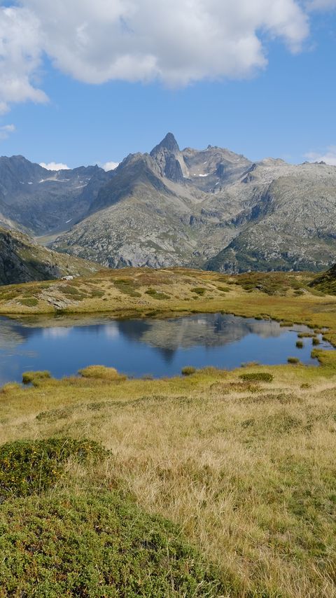 Download wallpaper 2160x3840 mountains, lake, glade, grass, landscape samsung galaxy s4, s5, note, sony xperia z, z1, z2, z3, htc one, lenovo vibe hd background