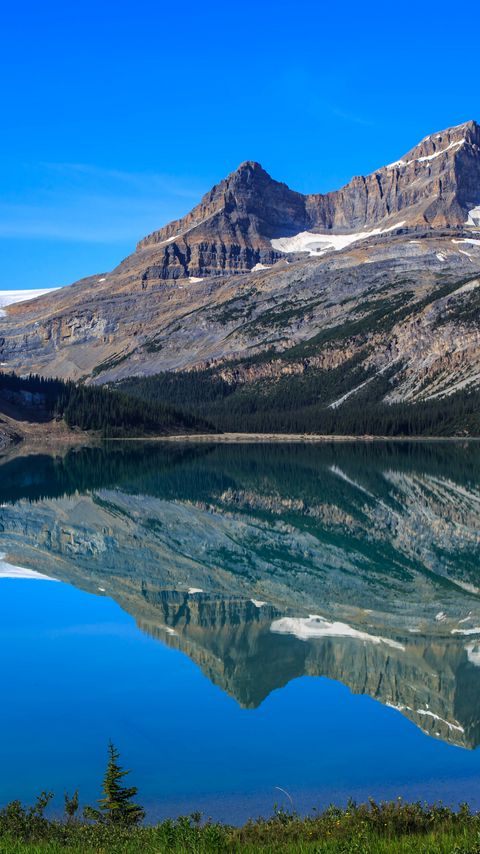 Download wallpaper 2160x3840 mountains, lake, reflection, snow, trees, landscape samsung galaxy s4, s5, note, sony xperia z, z1, z2, z3, htc one, lenovo vibe hd background