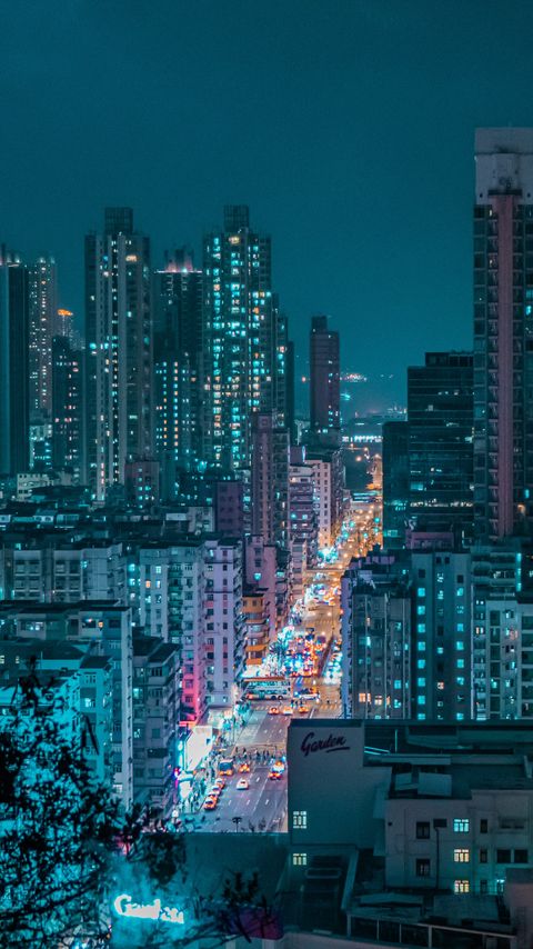 Download wallpaper 2160x3840 night city, city, aerial view, road, buildings, lights samsung galaxy s4, s5, note, sony xperia z, z1, z2, z3, htc one, lenovo vibe hd background