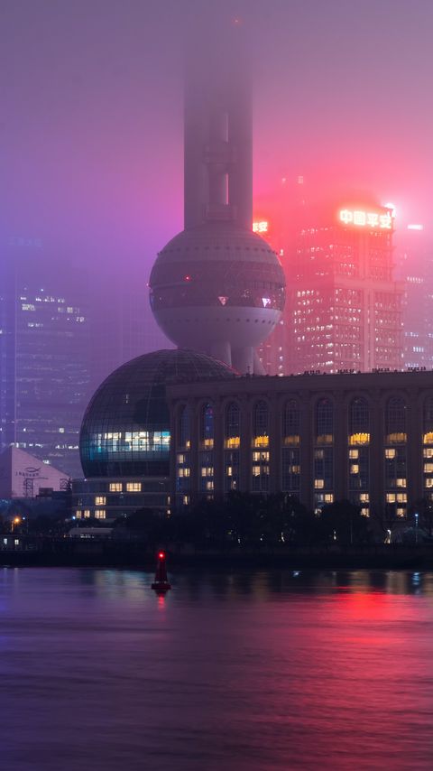 Download wallpaper 2160x3840 night city, city, buildings, fog, neon, backlight samsung galaxy s4, s5, note, sony xperia z, z1, z2, z3, htc one, lenovo vibe hd background