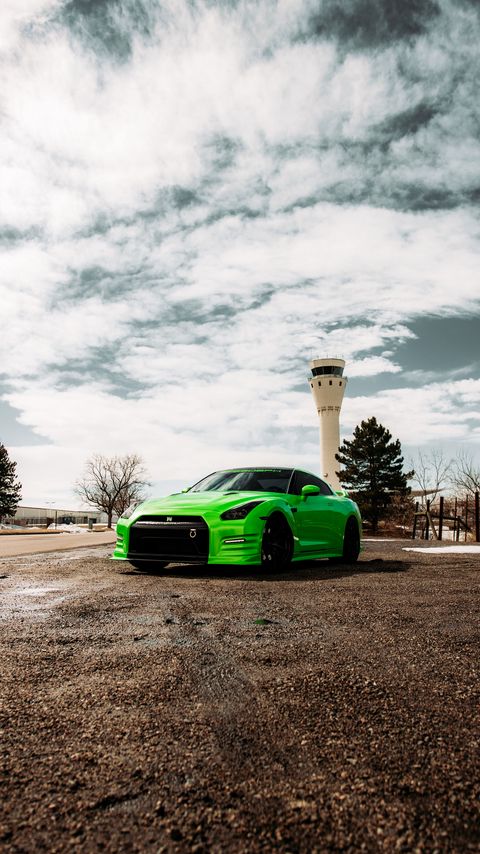 Download wallpaper 2160x3840 nissan gt-r, nissan, car, sports car, green samsung galaxy s4, s5, note, sony xperia z, z1, z2, z3, htc one, lenovo vibe hd background