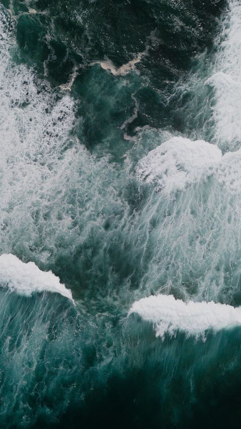 Download wallpaper 2160x3840 ocean, water, waves, aerial view samsung galaxy s4, s5, note, sony xperia z, z1, z2, z3, htc one, lenovo vibe hd background