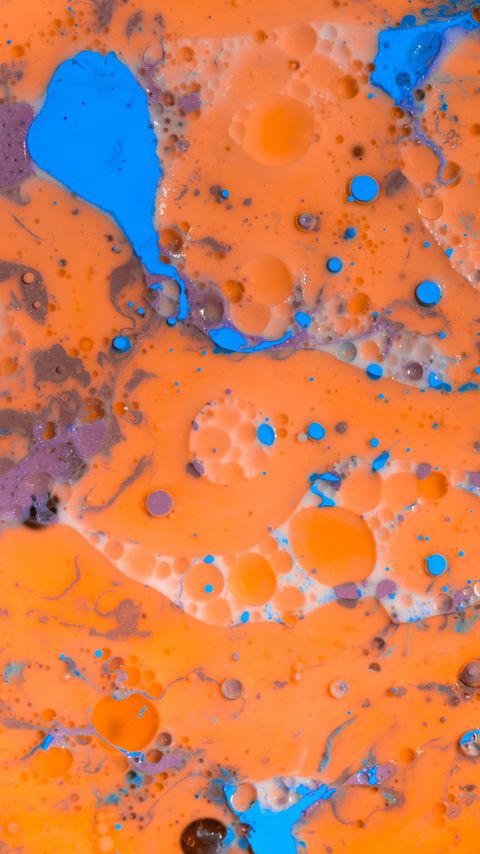 Download wallpaper 2160x3840 paint, liquid, stains, spots, abstraction, orange, blue samsung galaxy s4, s5, note, sony xperia z, z1, z2, z3, htc one, lenovo vibe hd background