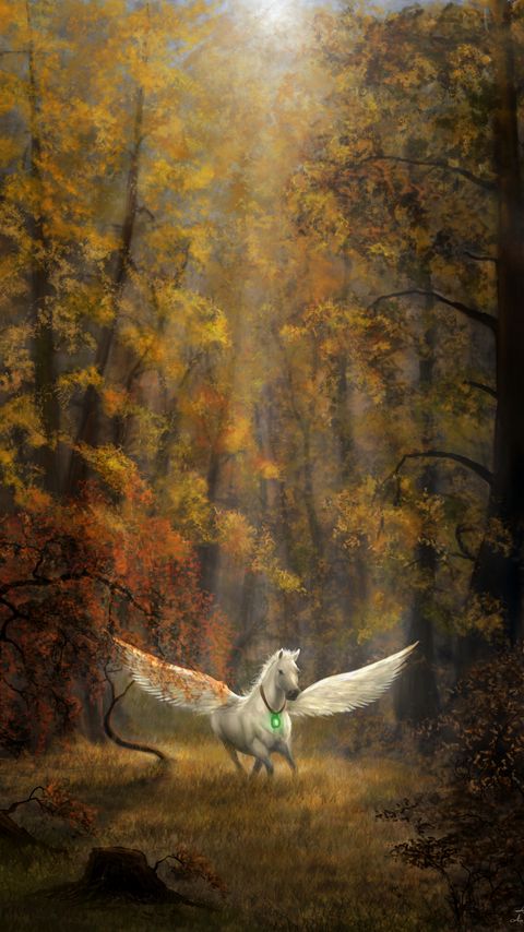 Download wallpaper 2160x3840 pegasus, horse, wings, forest, fantasy, art samsung galaxy s4, s5, note, sony xperia z, z1, z2, z3, htc one, lenovo vibe hd background