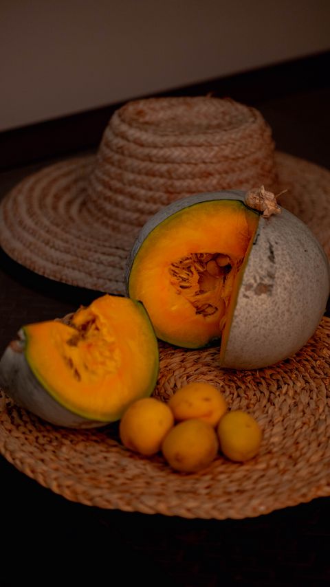 Download wallpaper 2160x3840 pumpkin, apricots, hat, vegetables, fruits samsung galaxy s4, s5, note, sony xperia z, z1, z2, z3, htc one, lenovo vibe hd background