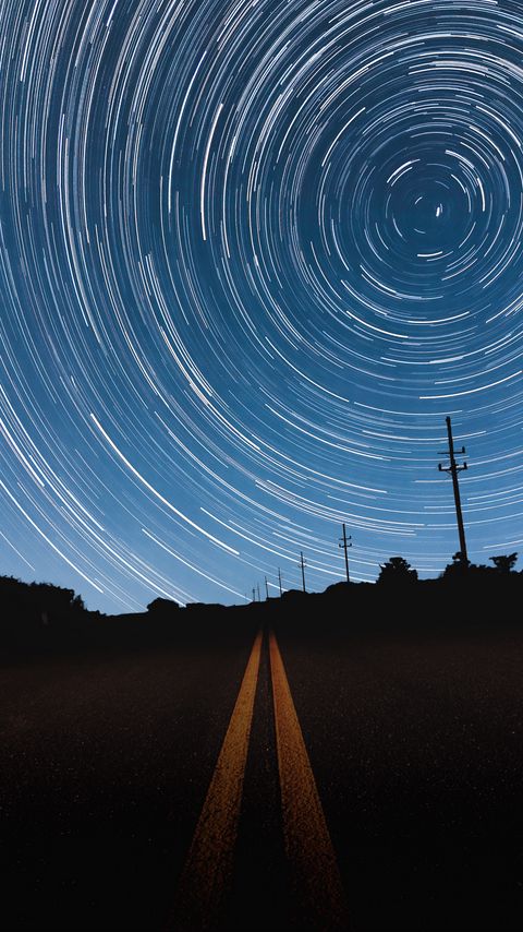 Download wallpaper 2160x3840 road, silhouettes, stars, night, long exposure, dark samsung galaxy s4, s5, note, sony xperia z, z1, z2, z3, htc one, lenovo vibe hd background