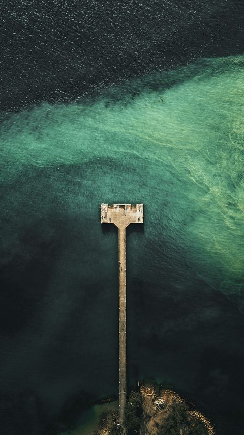 Download wallpaper 2160x3840 sea, waves, water, pier, aerial view samsung galaxy s4, s5, note, sony xperia z, z1, z2, z3, htc one, lenovo vibe hd background