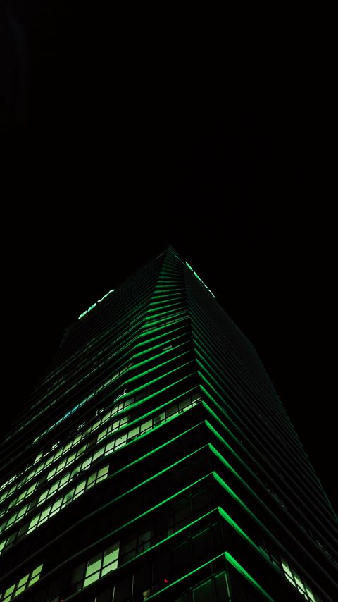 Download wallpaper 2160x3840 skyscraper, building, night, green, dark samsung galaxy s4, s5, note, sony xperia z, z1, z2, z3, htc one, lenovo vibe hd background