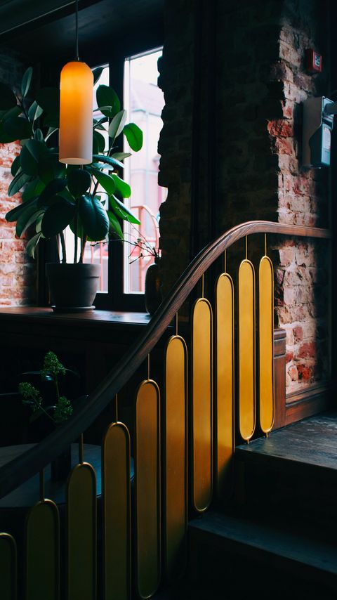 Download wallpaper 2160x3840 stairs, lamp, plant, interior samsung galaxy s4, s5, note, sony xperia z, z1, z2, z3, htc one, lenovo vibe hd background