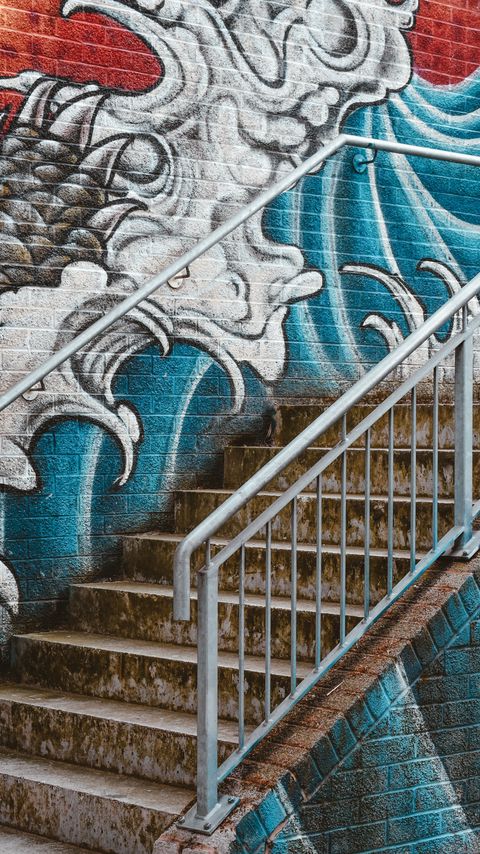 Download wallpaper 2160x3840 stairs, wall, graffiti samsung galaxy s4, s5, note, sony xperia z, z1, z2, z3, htc one, lenovo vibe hd background