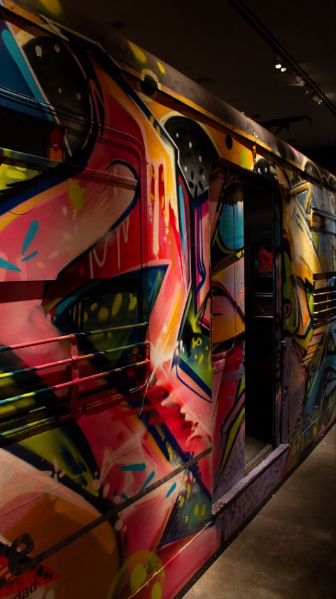 Download wallpaper 2160x3840 train, graffiti, paint, street art samsung galaxy s4, s5, note, sony xperia z, z1, z2, z3, htc one, lenovo vibe hd background