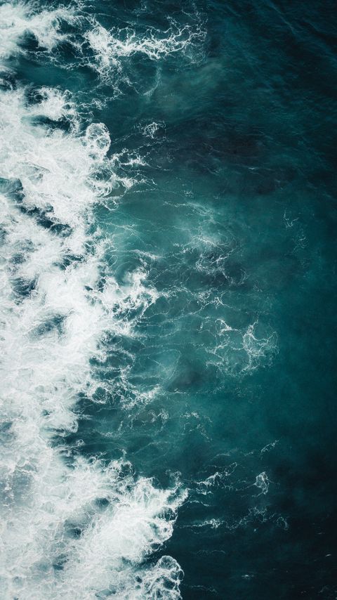 Download wallpaper 2160x3840 water, waves, foam, aerial view samsung galaxy s4, s5, note, sony xperia z, z1, z2, z3, htc one, lenovo vibe hd background