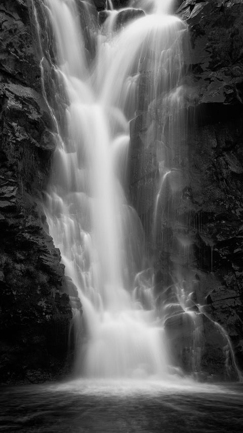 Download wallpaper 2160x3840 waterfall, water, rock, black and white samsung galaxy s4, s5, note, sony xperia z, z1, z2, z3, htc one, lenovo vibe hd background