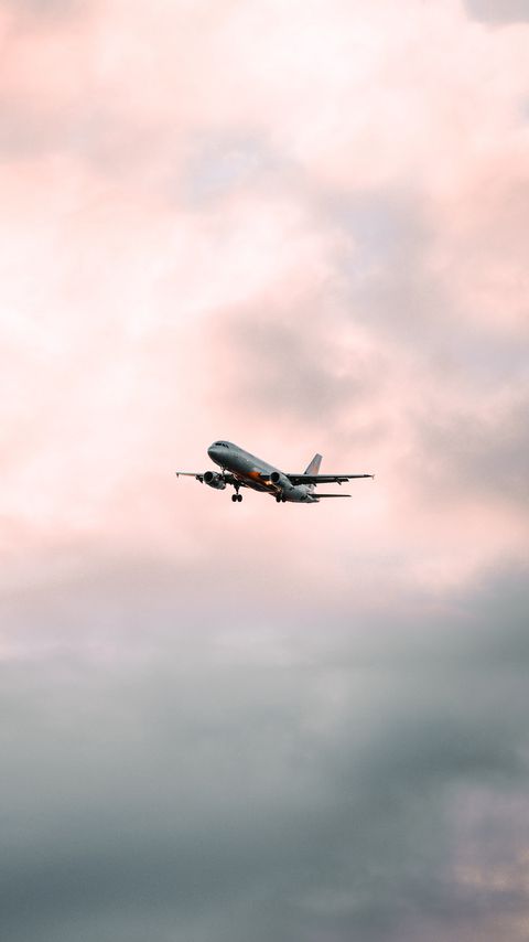 Download wallpaper 2160x3840 airplane, flight, sky, clouds, pink samsung galaxy s4, s5, note, sony xperia z, z1, z2, z3, htc one, lenovo vibe hd background