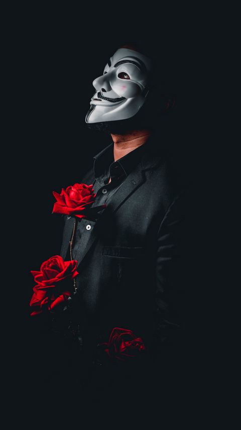 Download wallpaper 2160x3840 anonymous, mask, roses, flowers, dark samsung galaxy s4, s5, note, sony xperia z, z1, z2, z3, htc one, lenovo vibe hd background