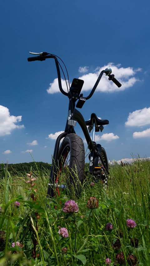 Download wallpaper 2160x3840 bike, field, grass, greenery samsung galaxy s4, s5, note, sony xperia z, z1, z2, z3, htc one, lenovo vibe hd background