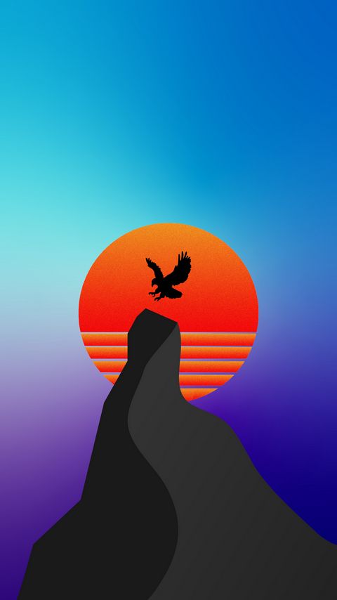 Download wallpaper 2160x3840 bird, silhouette, mountain, vector, art samsung galaxy s4, s5, note, sony xperia z, z1, z2, z3, htc one, lenovo vibe hd background