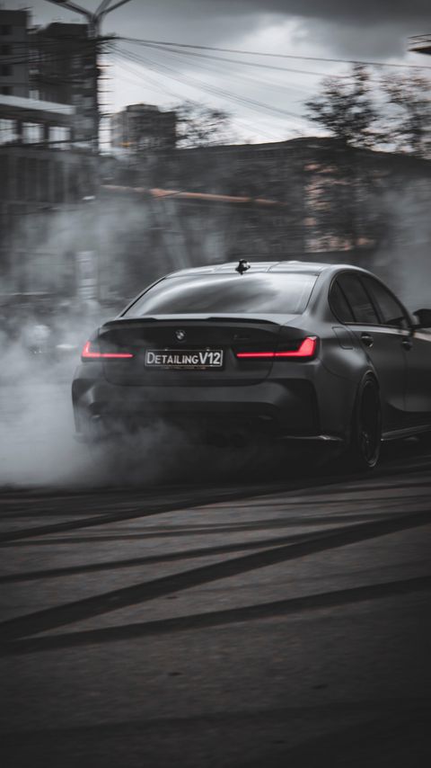 Download wallpaper 2160x3840 bmw, car, black, drift, smoke samsung galaxy s4, s5, note, sony xperia z, z1, z2, z3, htc one, lenovo vibe hd background