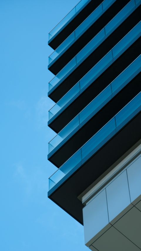 Download wallpaper 2160x3840 building, architecture, glass, sky, blue, minimalism samsung galaxy s4, s5, note, sony xperia z, z1, z2, z3, htc one, lenovo vibe hd background