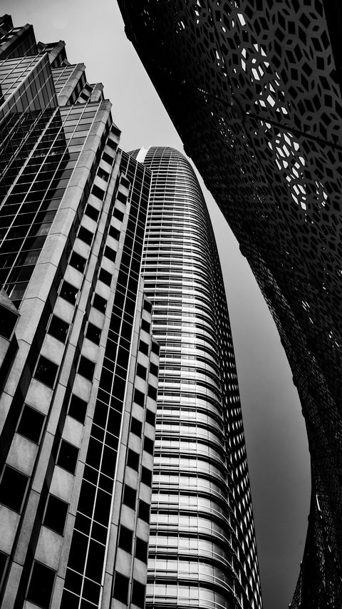 Download wallpaper 2160x3840 buildings, skyscrapers, bottom view, black and white samsung galaxy s4, s5, note, sony xperia z, z1, z2, z3, htc one, lenovo vibe hd background