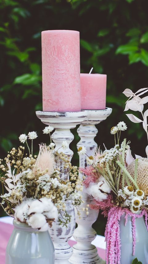 Download wallpaper 2160x3840 candles, flowers, bouquets, composition, aesthetics samsung galaxy s4, s5, note, sony xperia z, z1, z2, z3, htc one, lenovo vibe hd background