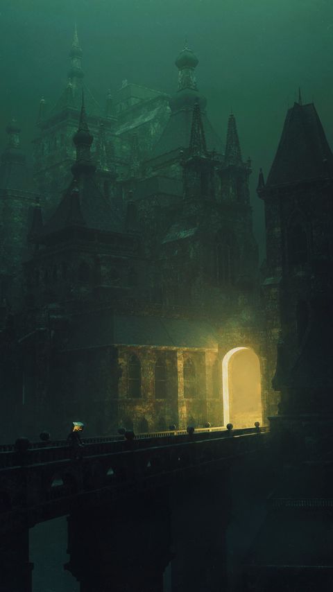 Download wallpaper 2160x3840 castle, silhouette, arch, light, fantasy, dark samsung galaxy s4, s5, note, sony xperia z, z1, z2, z3, htc one, lenovo vibe hd background