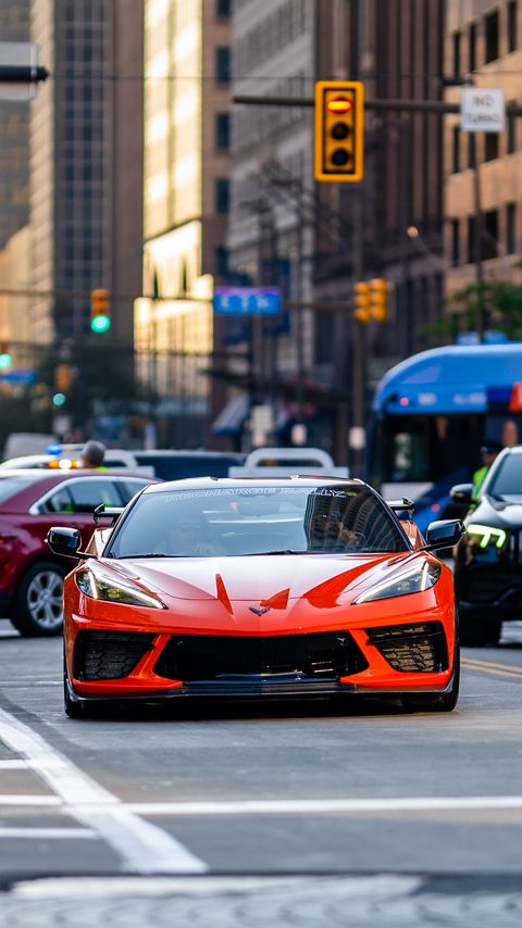 Download wallpaper 2160x3840 chevrolet corvette, chevrolet, car, sports car, red, road samsung galaxy s4, s5, note, sony xperia z, z1, z2, z3, htc one, lenovo vibe hd background