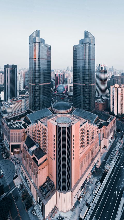 Download wallpaper 2160x3840 city, aerial view, buildings, skyscrapers, metropolis, shanghai samsung galaxy s4, s5, note, sony xperia z, z1, z2, z3, htc one, lenovo vibe hd background