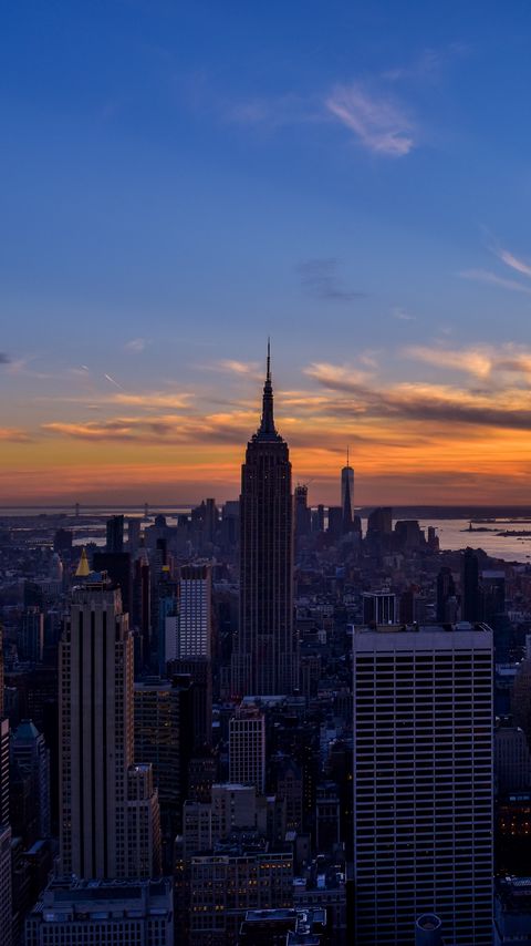 Download wallpaper 2160x3840 city, buildings, aerial view, new york, twilight samsung galaxy s4, s5, note, sony xperia z, z1, z2, z3, htc one, lenovo vibe hd background