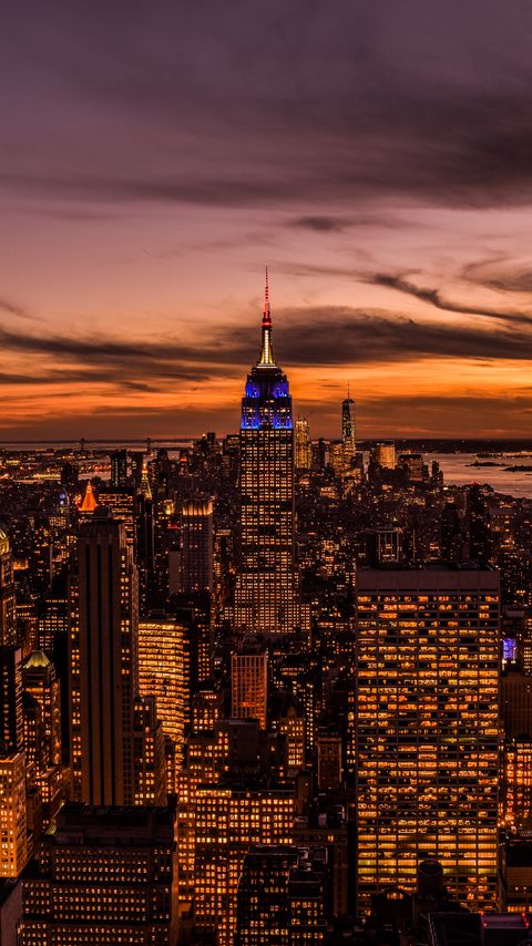 Download wallpaper 2160x3840 city, buildings, aerial view, twilight, lights, new york samsung galaxy s4, s5, note, sony xperia z, z1, z2, z3, htc one, lenovo vibe hd background