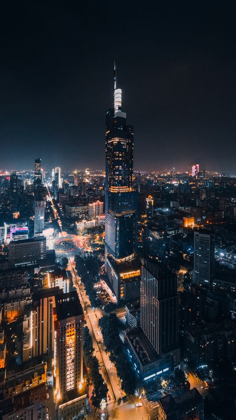 Download wallpaper 2160x3840 city, buildings, lights, night, aerial view samsung galaxy s4, s5, note, sony xperia z, z1, z2, z3, htc one, lenovo vibe hd background