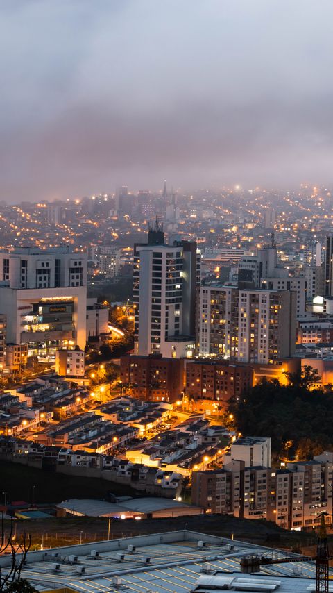 Download wallpaper 2160x3840 city, buildings, lights, fog, twilight samsung galaxy s4, s5, note, sony xperia z, z1, z2, z3, htc one, lenovo vibe hd background