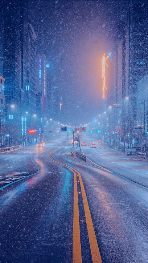 Download wallpaper 2160x3840 city, buildings, street, road, snow, winter samsung galaxy s4, s5, note, sony xperia z, z1, z2, z3, htc one, lenovo vibe hd background