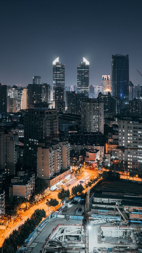 Download wallpaper 2160x3840 city, night, aerial view, buildings, lights, metropolis samsung galaxy s4, s5, note, sony xperia z, z1, z2, z3, htc one, lenovo vibe hd background