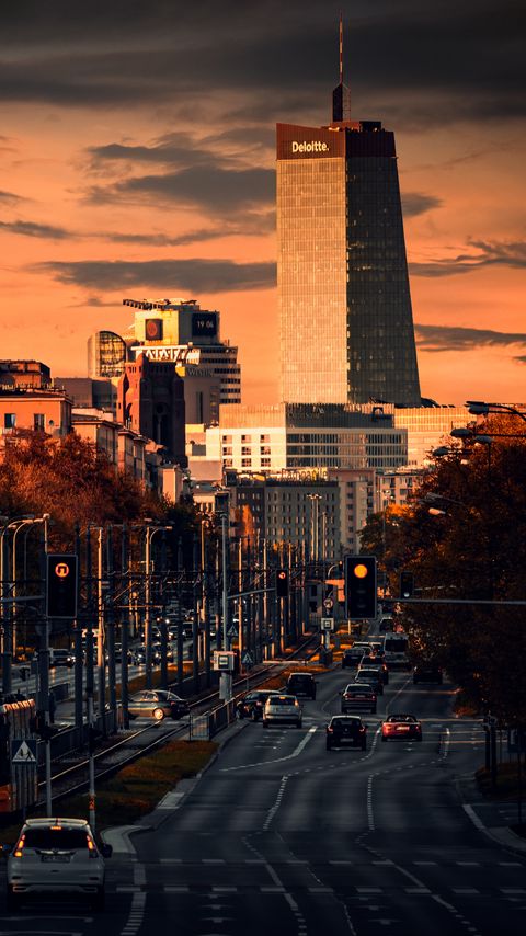 Download wallpaper 2160x3840 city, road, cars, buildings, twilight samsung galaxy s4, s5, note, sony xperia z, z1, z2, z3, htc one, lenovo vibe hd background