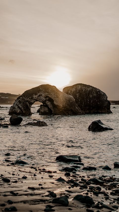 Download wallpaper 2160x3840 coast, rocks, sea, twilight samsung galaxy s4, s5, note, sony xperia z, z1, z2, z3, htc one, lenovo vibe hd background