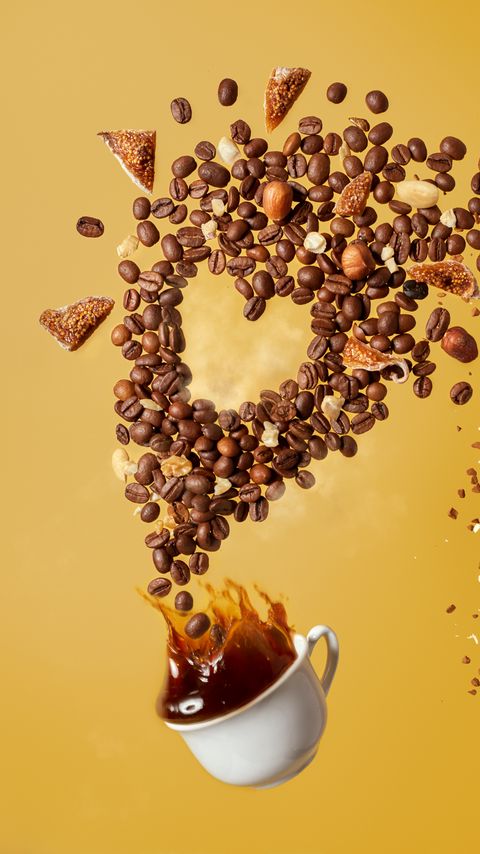 Download wallpaper 2160x3840 coffee, cup, coffee beans, nuts, splashes samsung galaxy s4, s5, note, sony xperia z, z1, z2, z3, htc one, lenovo vibe hd background