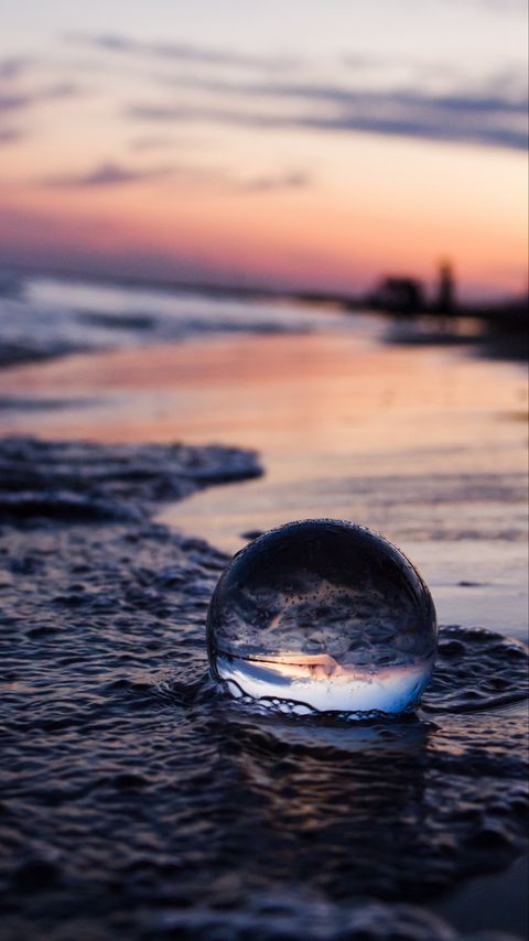 Download wallpaper 2160x3840 crystal ball, ball, reflection, beach, sea, sunset samsung galaxy s4, s5, note, sony xperia z, z1, z2, z3, htc one, lenovo vibe hd background