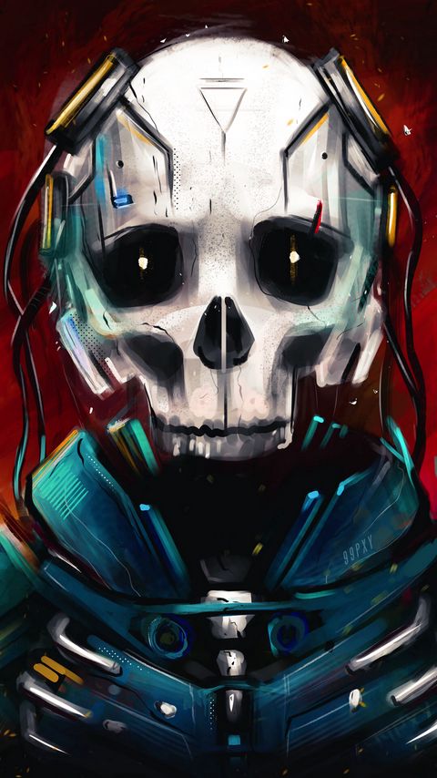 Download wallpaper 2160x3840 cyborg, skull, skeleton, art samsung galaxy s4, s5, note, sony xperia z, z1, z2, z3, htc one, lenovo vibe hd background