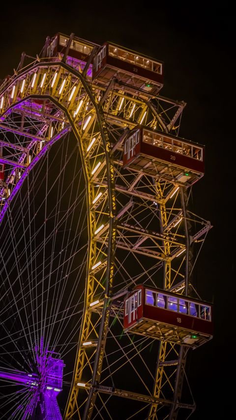 Download wallpaper 2160x3840 ferris wheel, attraction, construction, backlight, dark samsung galaxy s4, s5, note, sony xperia z, z1, z2, z3, htc one, lenovo vibe hd background