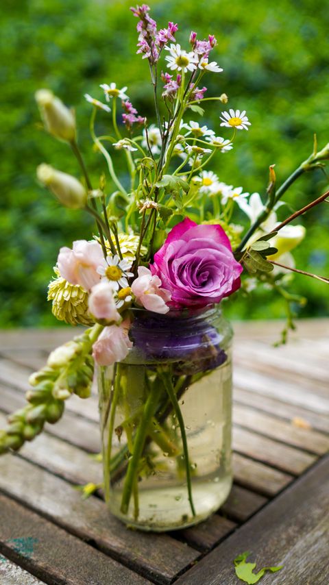 Download wallpaper 2160x3840 flowers, bouquet, jar, aesthetics samsung galaxy s4, s5, note, sony xperia z, z1, z2, z3, htc one, lenovo vibe hd background