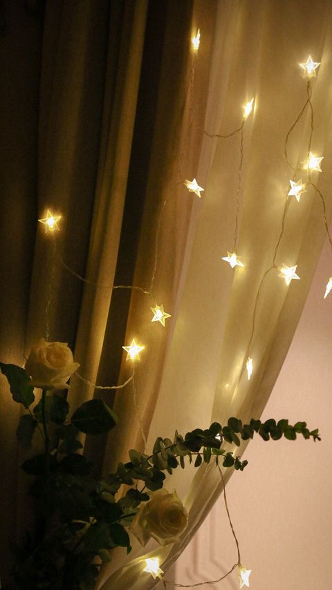 Download wallpaper 2160x3840 garland, stars, curtain, flowers, light, aesthetics samsung galaxy s4, s5, note, sony xperia z, z1, z2, z3, htc one, lenovo vibe hd background