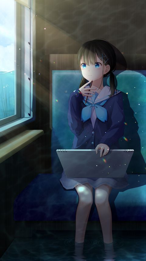 Download wallpaper 2160x3840 girl, artist, train, window, anime samsung galaxy s4, s5, note, sony xperia z, z1, z2, z3, htc one, lenovo vibe hd background