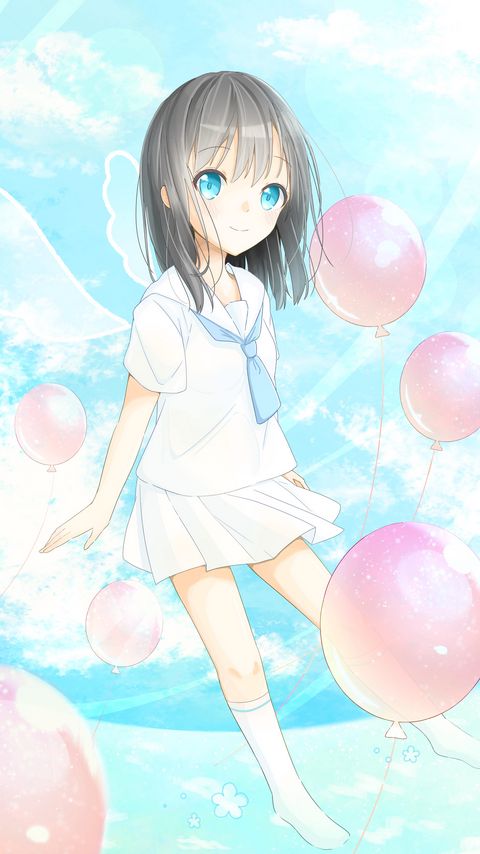 Download wallpaper 2160x3840 girl, balls, sky, anime, art, cartoon samsung galaxy s4, s5, note, sony xperia z, z1, z2, z3, htc one, lenovo vibe hd background