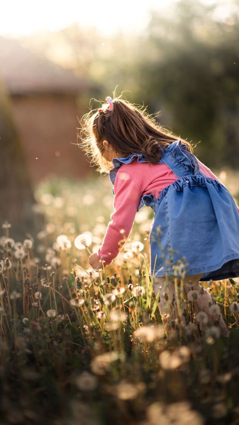 Download wallpaper 2160x3840 girl, child, dandelions, field samsung galaxy s4, s5, note, sony xperia z, z1, z2, z3, htc one, lenovo vibe hd background