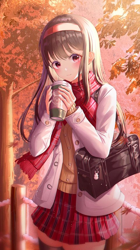 Download wallpaper 2160x3840 girl, coffee, autumn, anime, art samsung galaxy s4, s5, note, sony xperia z, z1, z2, z3, htc one, lenovo vibe hd background